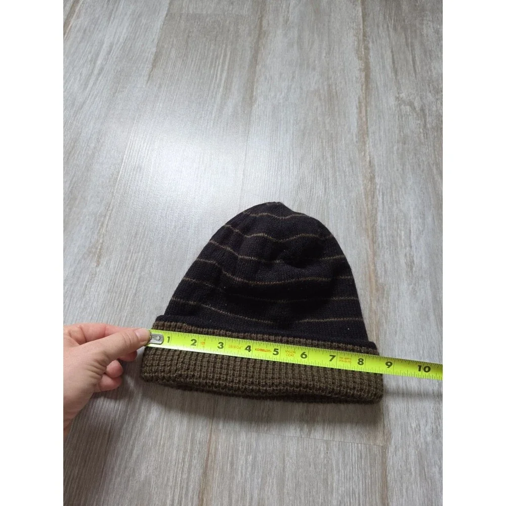Columbia Reversible Knit Beanie Hat Brown Black Striped Waffle Winter Unisex OS